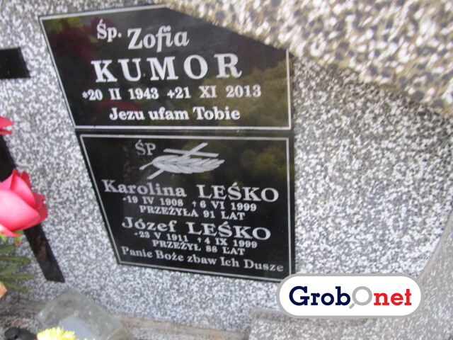 Zofia Kumor 1943 Nowy Sącz - Grobonet - Wyszukiwarka osób pochowanych